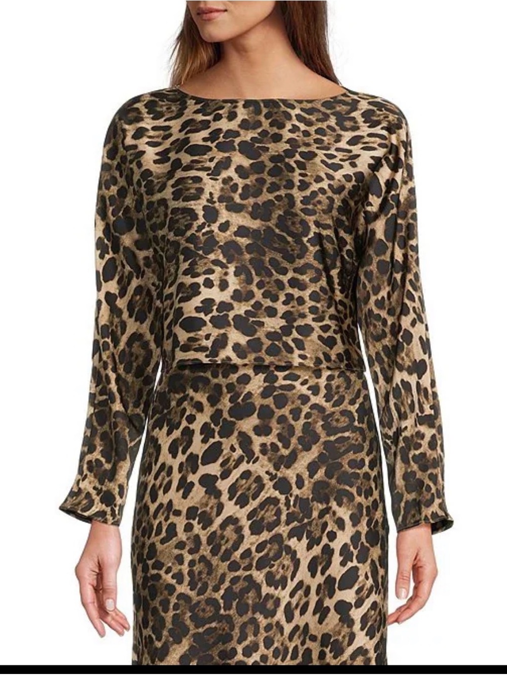 Antonio Melani Blyss Leopard Print Satin Boat Neck Long Sleeve